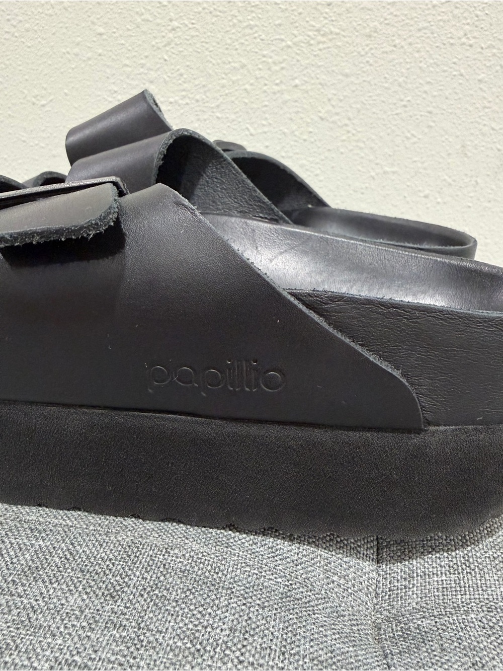 Papillio Birkenstock Flex Black Platform Leather Sandals - Picture 6 of 10